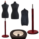 Display Guru Female Uk Size 8/10 Dressmakers Tailors Dummy Mannequin , Black Torso Bust with Red Wood Round Base